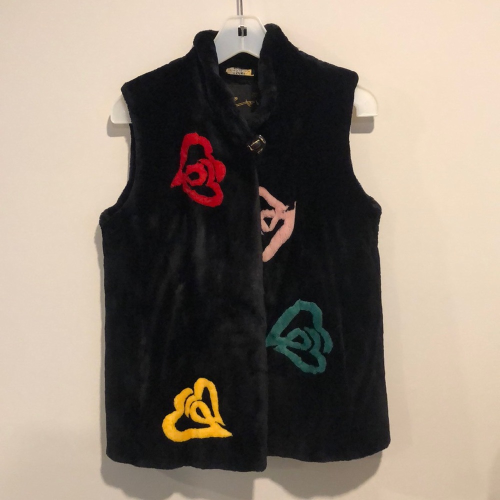 Zuki  Black Bever Fur Vest with Colorful Accents